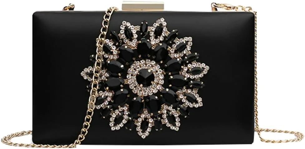 Womens Rhinestone Evening Purses Clutch Formal Party Clutches Wedding Crossbody Bag with Chain Cocktail Handbag