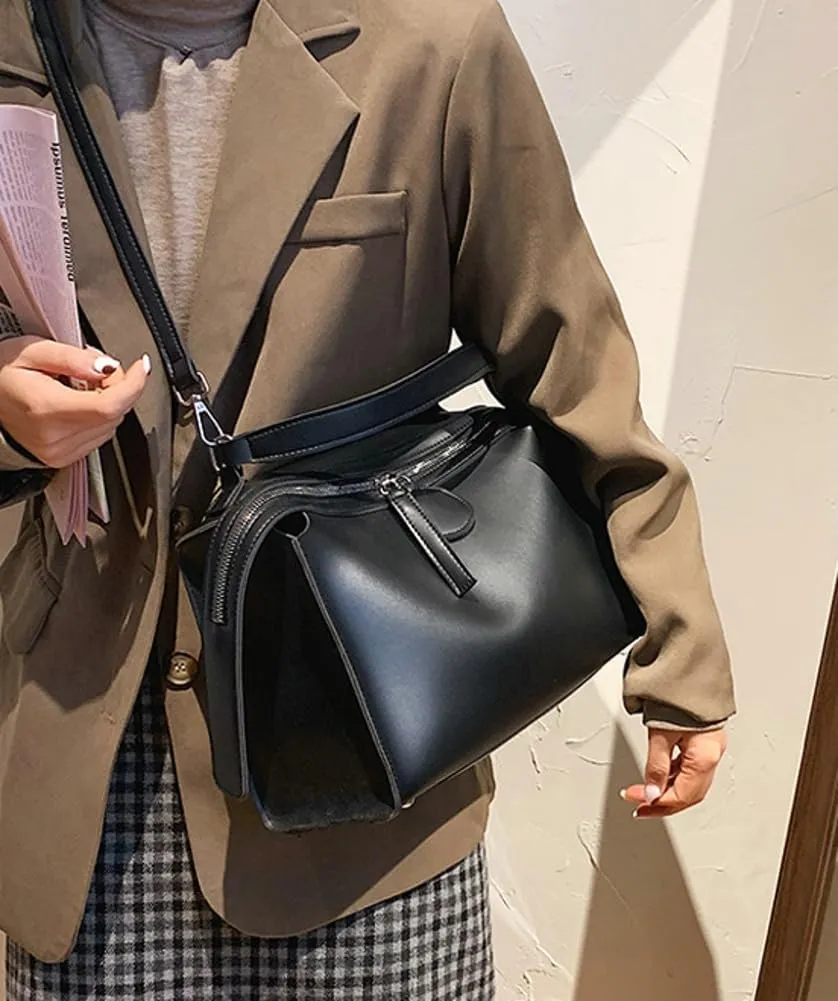Women's Soft Crossbody Handbag Large Tote Bags Fashion PU Leather Satchel Purse Zipper Shoulder Bags
