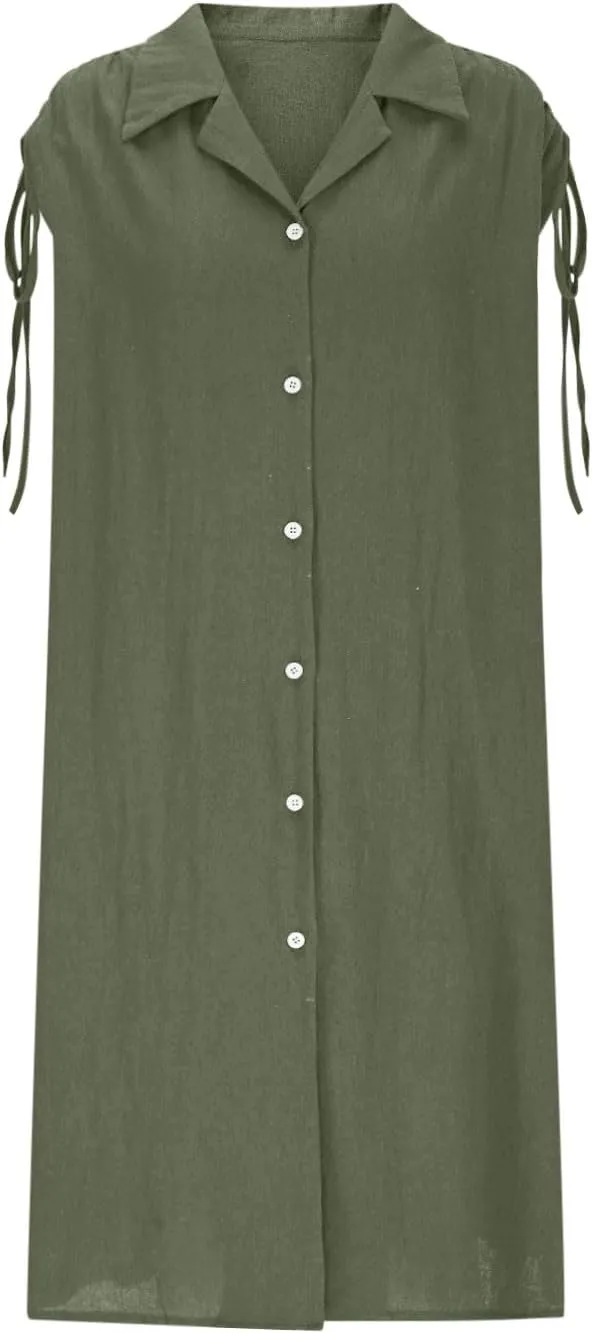 Womens Summer Dresses 2025 Casual Elegant Midi Length Button Down Collared Sundress Beach Cover Up Shirts