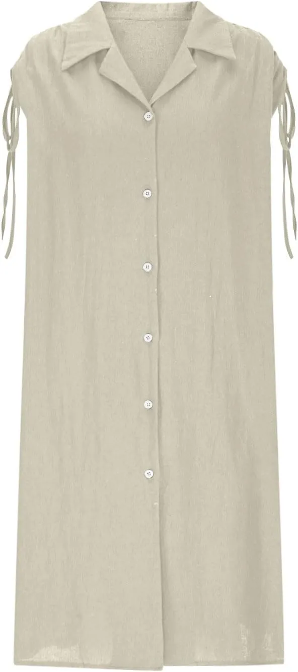 Womens Summer Dresses 2025 Casual Elegant Midi Length Button Down Collared Sundress Beach Cover Up Shirts