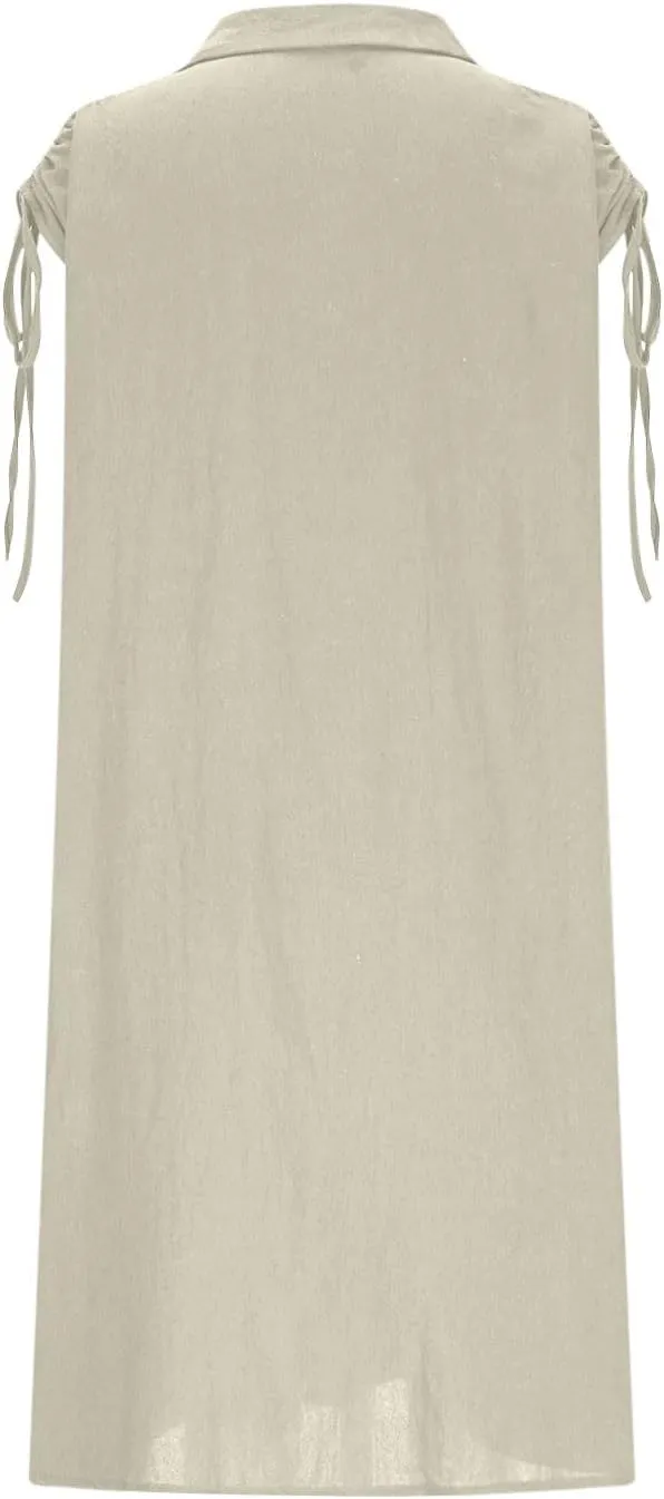 Womens Summer Dresses 2025 Casual Elegant Midi Length Button Down Collared Sundress Beach Cover Up Shirts