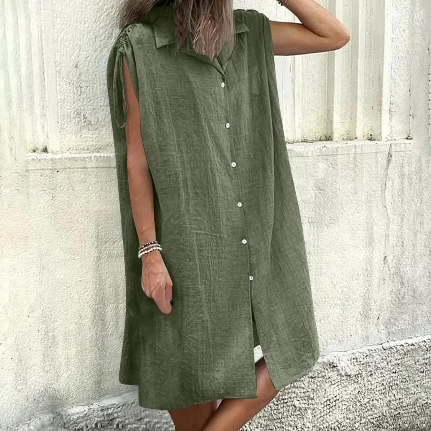 Womens Summer Dresses 2025 Casual Elegant Midi Length Button Down Collared Sundress Beach Cover Up Shirts