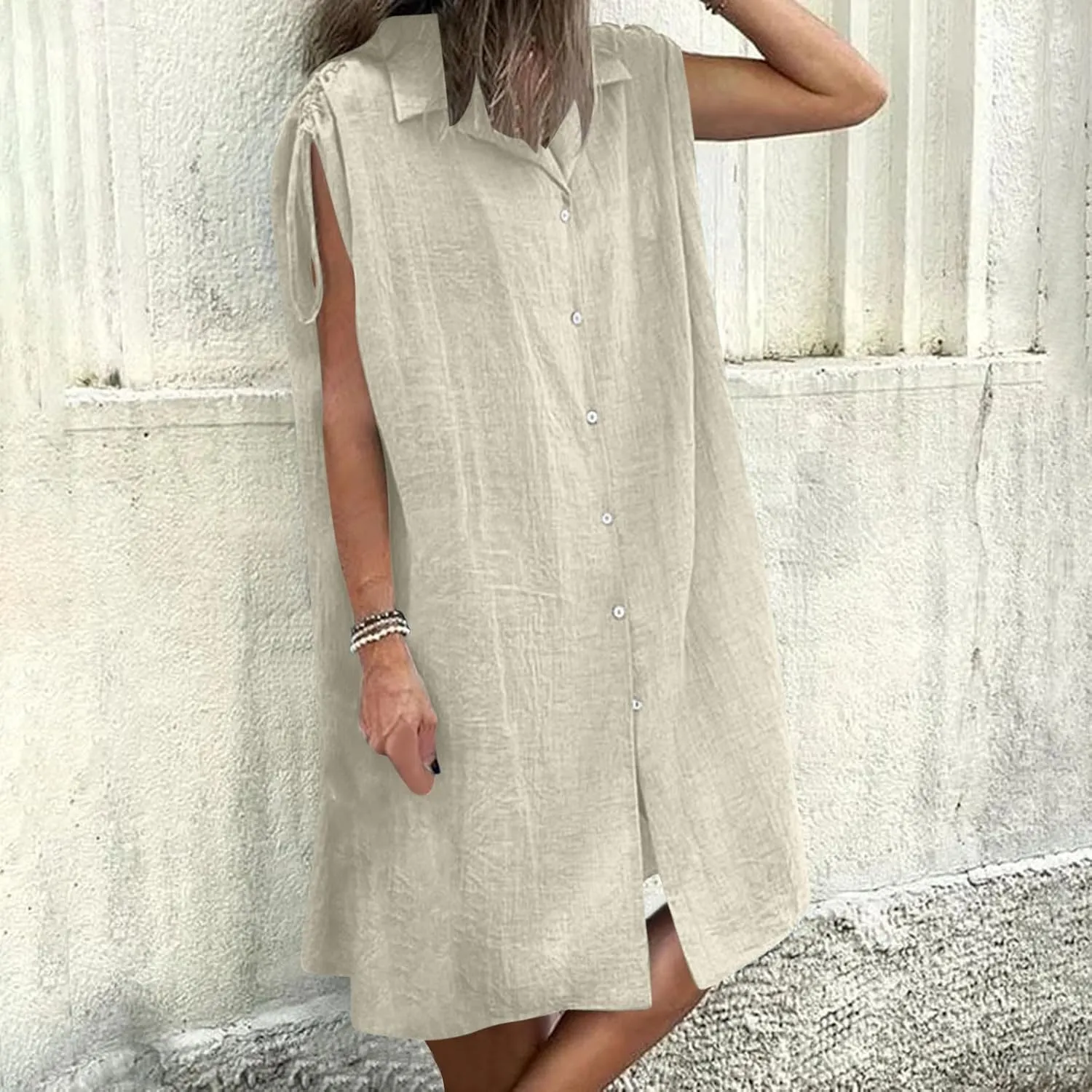 Womens Summer Dresses 2025 Casual Elegant Midi Length Button Down Collared Sundress Beach Cover Up Shirts