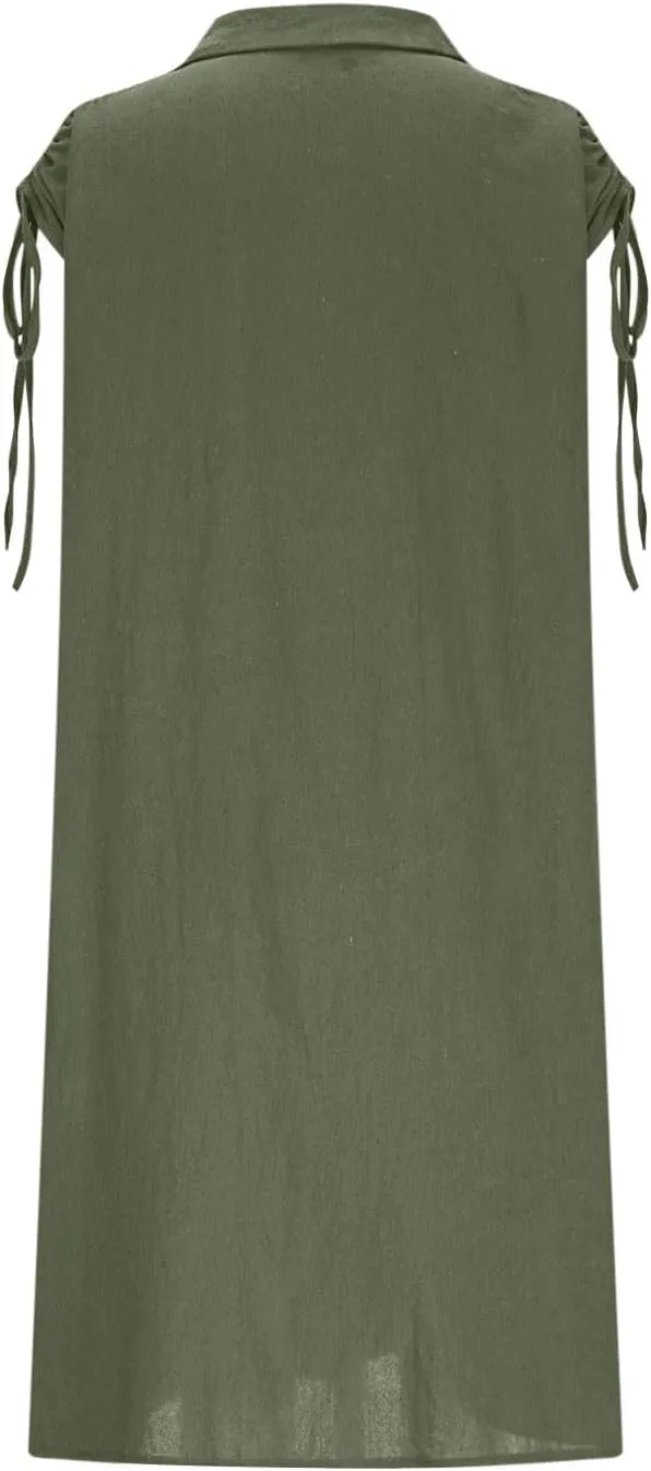 Womens Summer Dresses 2025 Casual Elegant Midi Length Button Down Collared Sundress Beach Cover Up Shirts