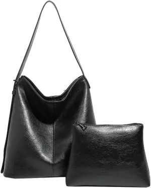 Womens Trendy Shoulder Bags Large Soft Vegan Leather Tote Purse Crossbody Satchel Working Handbags 2pcs