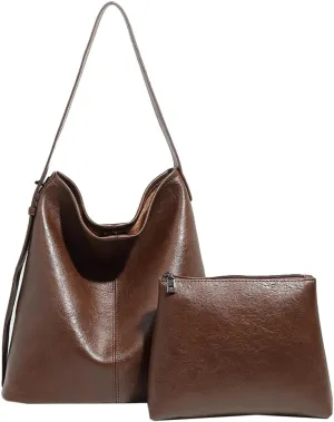 Womens Trendy Shoulder Bags Large Soft Vegan Leather Tote Purse Crossbody Satchel Working Handbags 2pcs