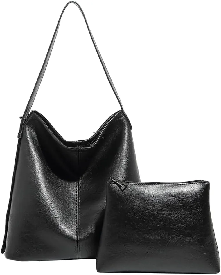 Womens Trendy Shoulder Bags Large Soft Vegan Leather Tote Purse Crossbody Satchel Working Handbags 2pcs