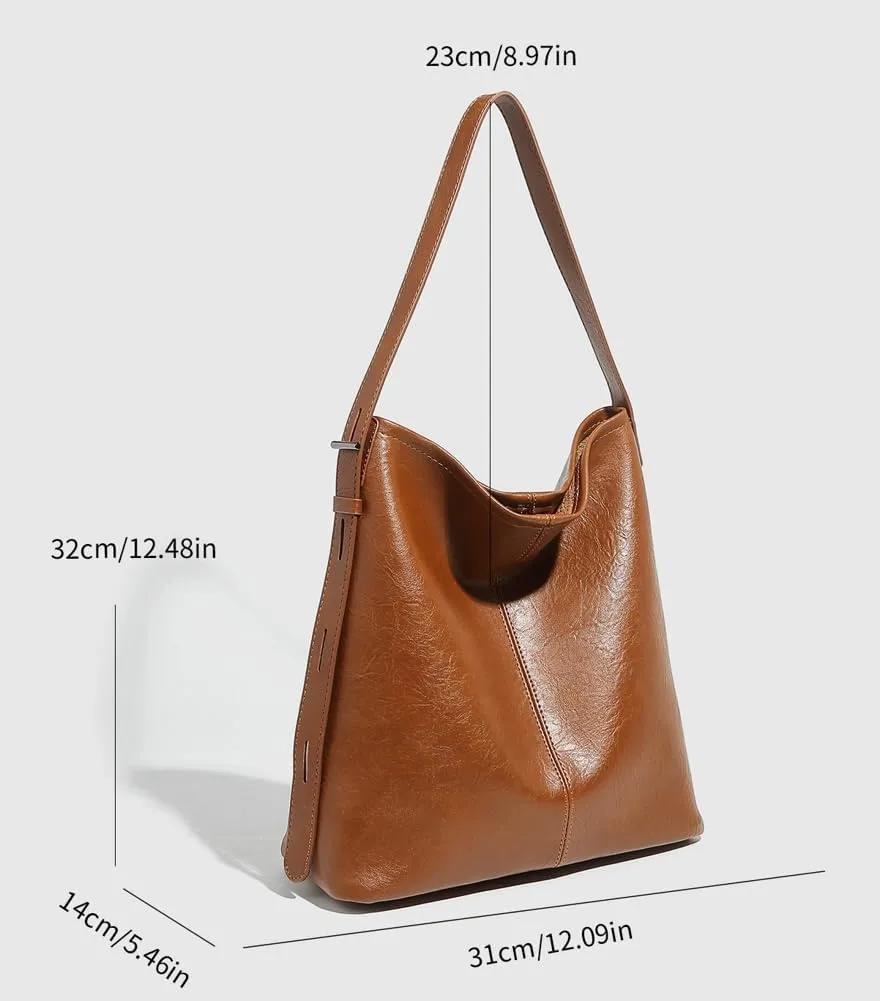 Womens Trendy Shoulder Bags Large Soft Vegan Leather Tote Purse Crossbody Satchel Working Handbags 2pcs