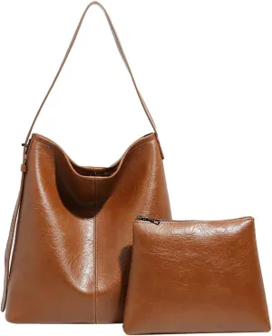 Womens Trendy Shoulder Bags Large Soft Vegan Leather Tote Purse Crossbody Satchel Working Handbags 2pcs