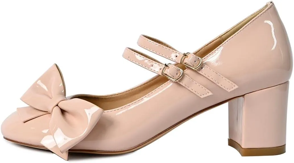 YDN Women Cute Round Toe Block Chunky Heel Mary Janes Double Row Buckle Strap Dress Lolita Pumps Cosplay School Dress Shoes Size 4-15 US