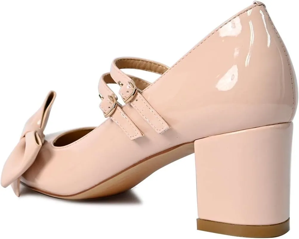YDN Women Cute Round Toe Block Chunky Heel Mary Janes Double Row Buckle Strap Dress Lolita Pumps Cosplay School Dress Shoes Size 4-15 US
