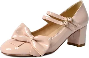 YDN Women Cute Round Toe Block Chunky Heel Mary Janes Double Row Buckle Strap Dress Lolita Pumps Cosplay School Dress Shoes Size 4-15 US