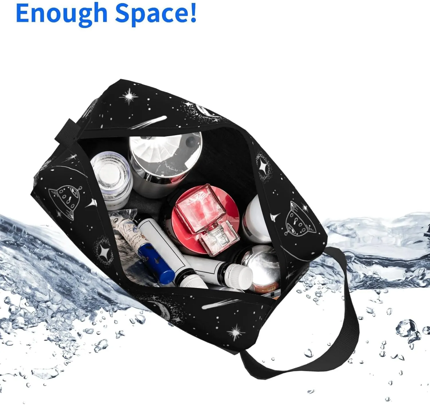YISHOW Black White Mushroom Travel Makeup Bag Women Cosmetic Bag Adorable Roomy Toiletry Bag With Zipper