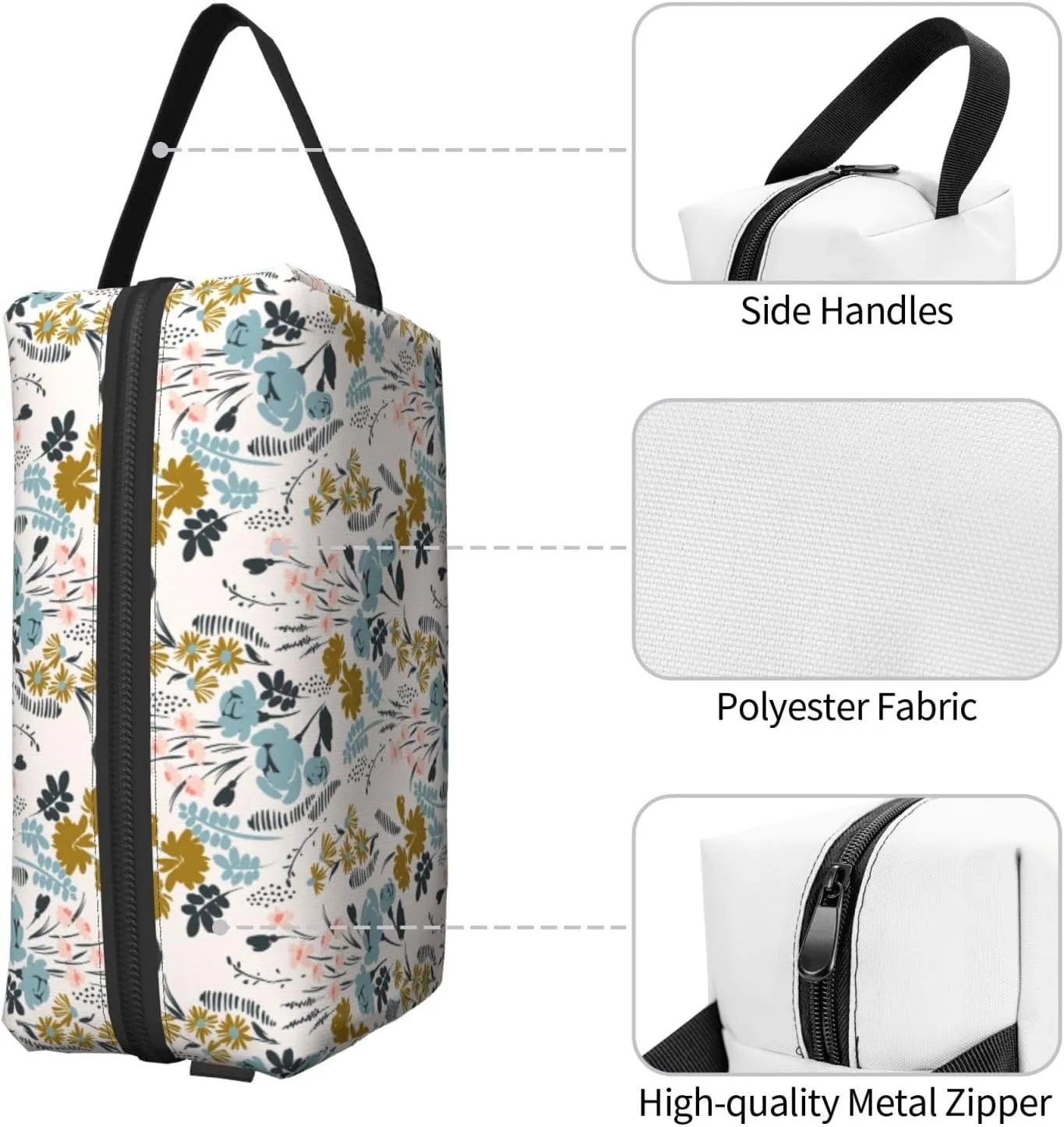 YISHOW Floral Pattern Travel Makeup Bag Women Cosmetic Bag Adorable Roomy Toiletry Bag With Zipper