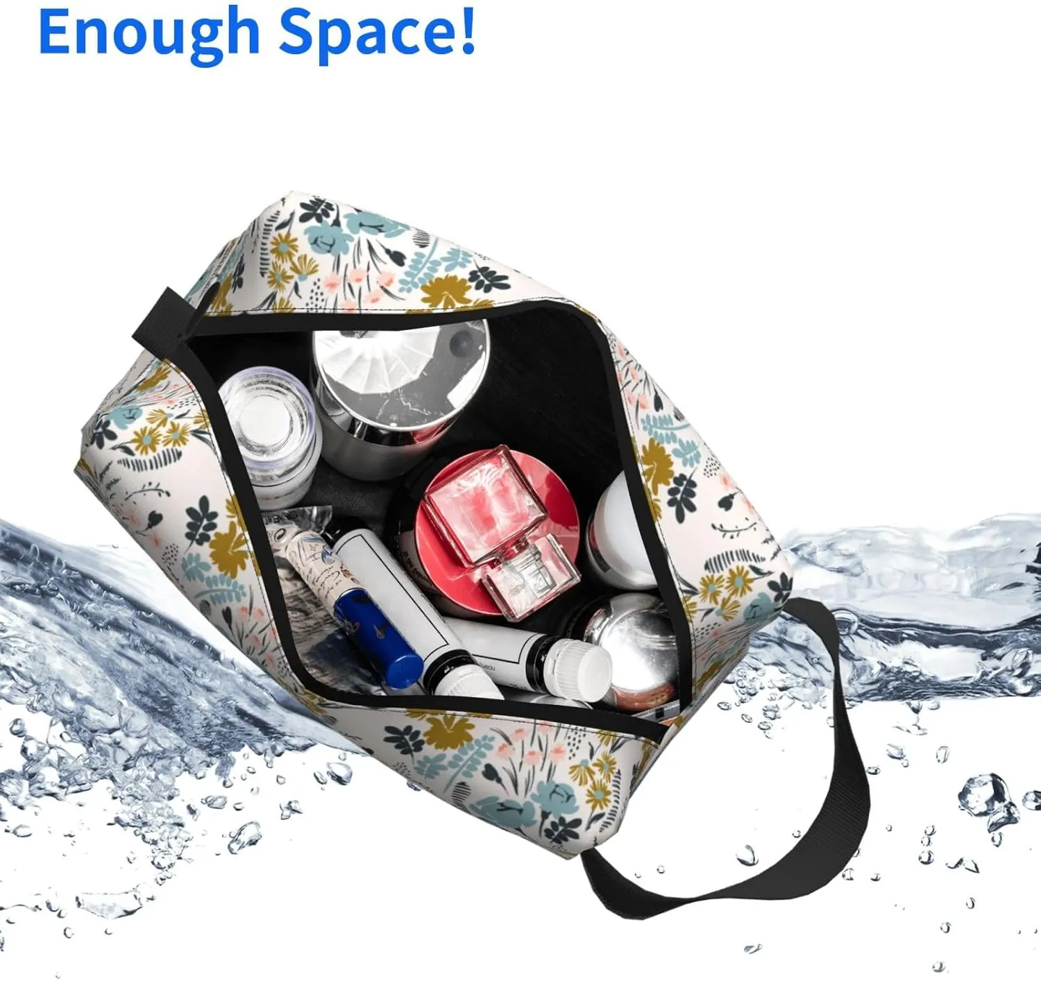 YISHOW Floral Pattern Travel Makeup Bag Women Cosmetic Bag Adorable Roomy Toiletry Bag With Zipper