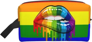YISHOW Lgbt Pride Lips Travel Makeup Bag Women Cosmetic Bag Adorable Roomy Toiletry Bag With Zipper