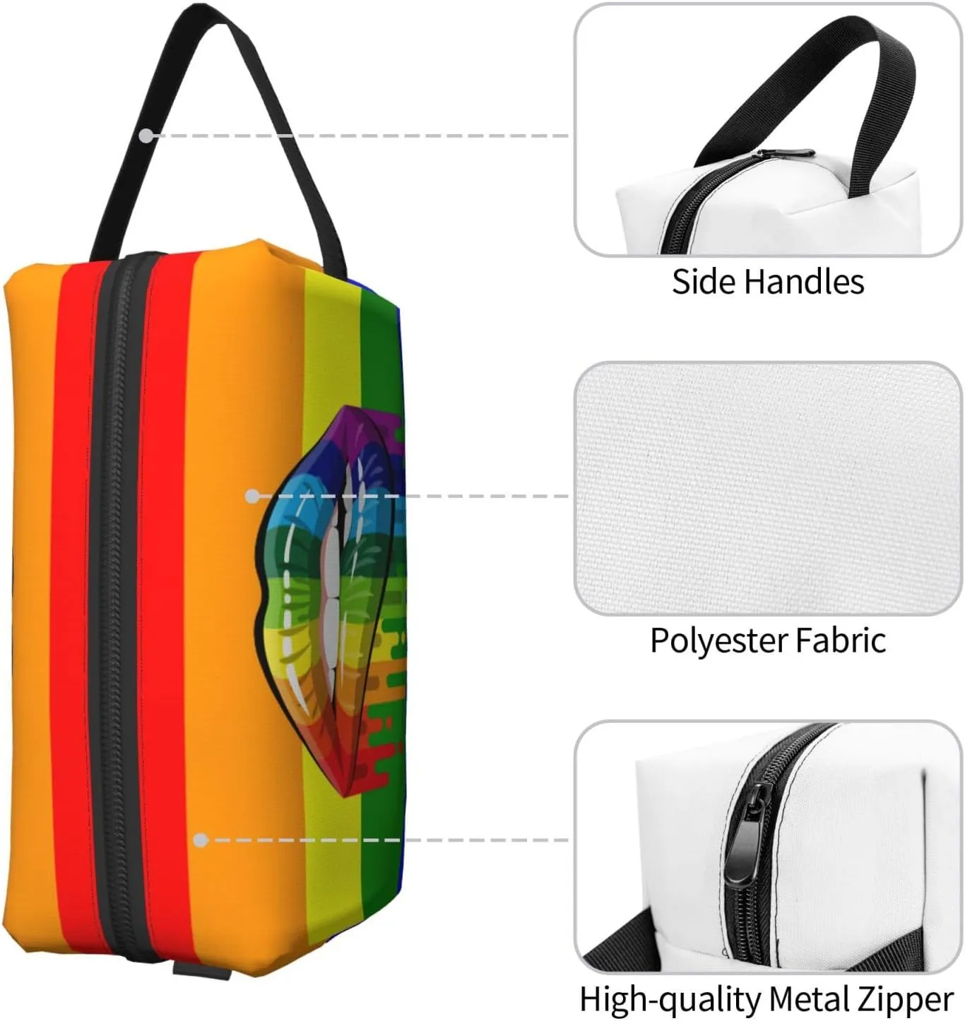 YISHOW Lgbt Pride Lips Travel Makeup Bag Women Cosmetic Bag Adorable Roomy Toiletry Bag With Zipper
