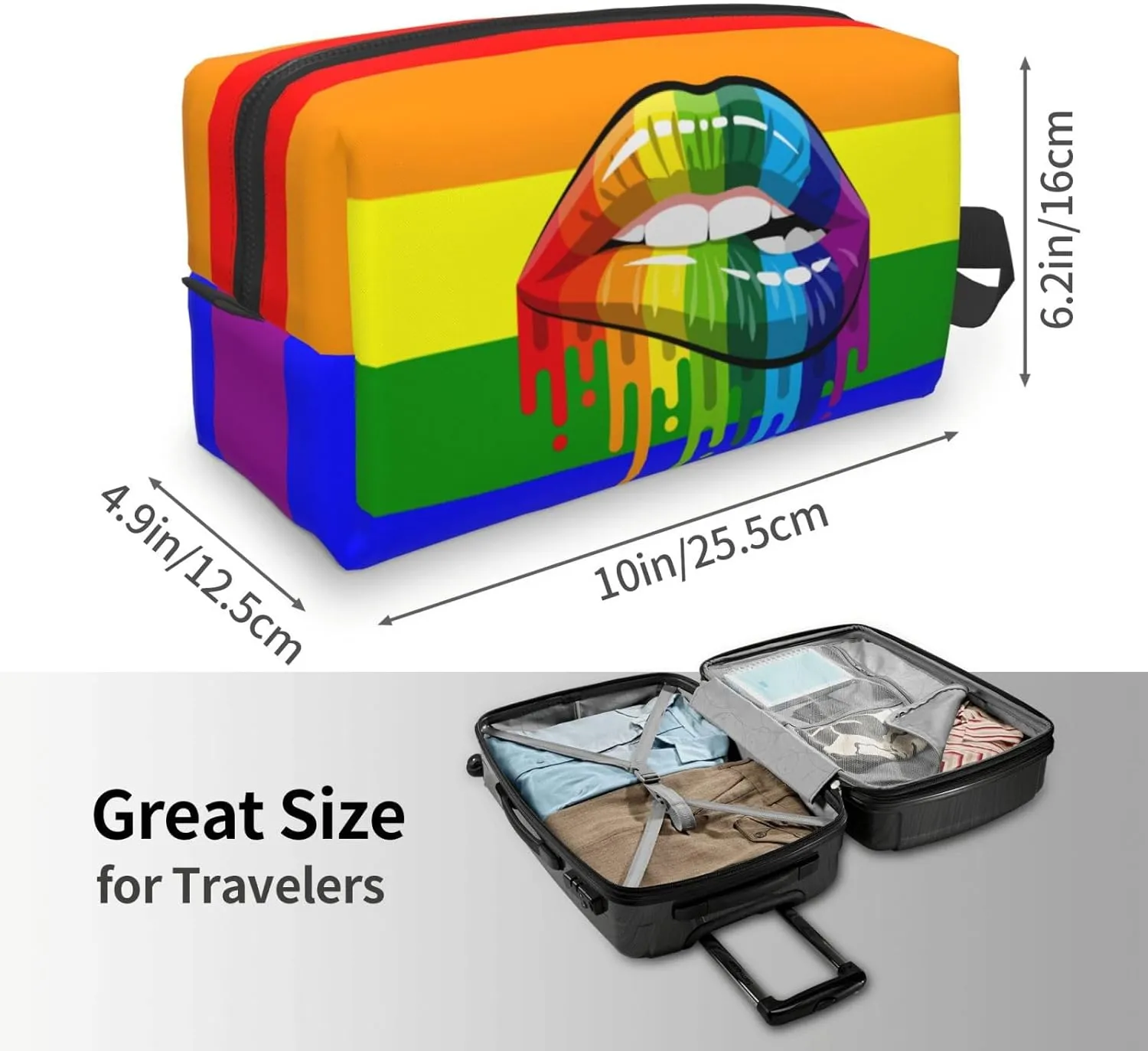 YISHOW Lgbt Pride Lips Travel Makeup Bag Women Cosmetic Bag Adorable Roomy Toiletry Bag With Zipper