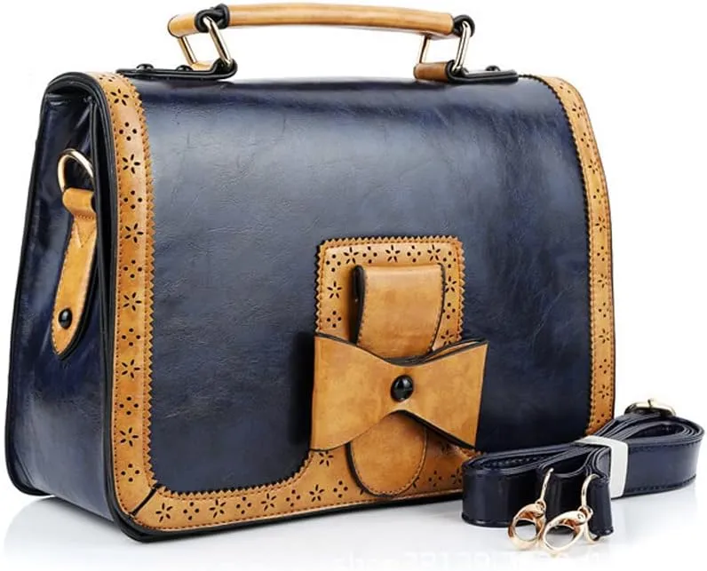 Yohora Crossbody Bag for Women Designer Bow Shoulder Purse Vintage Leather Messenger Satchel Roomy Travel Commute Bag