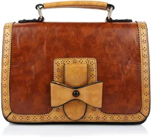 Yohora Crossbody Bag for Women Designer Bow Shoulder Purse Vintage Leather Messenger Satchel Roomy Travel Commute Bag