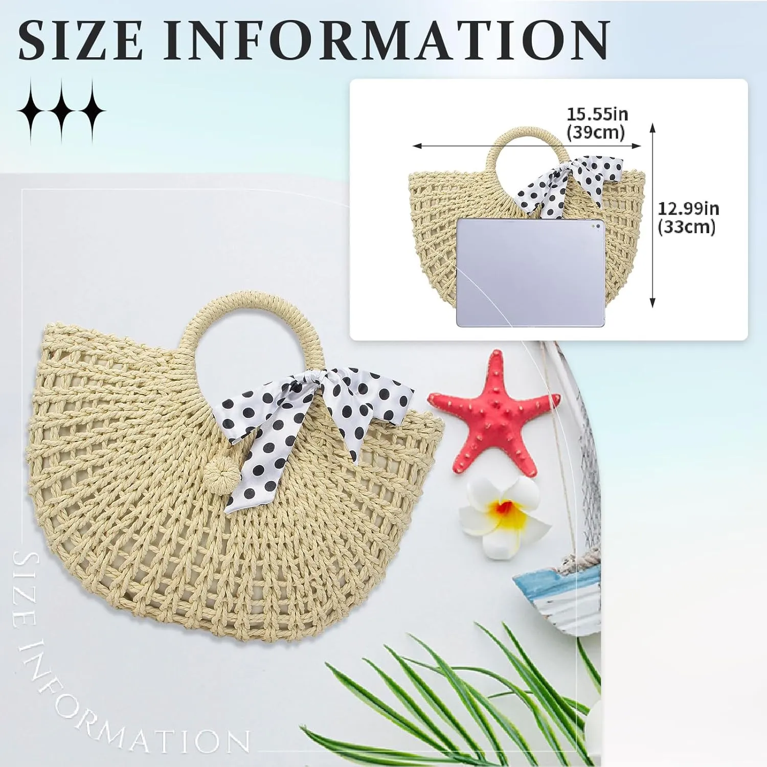 YYW Straw Bags for Women,Hand-woven Straw Top-handle Bag with Round Ring Handle Summer Beach Rattan Tote Handbag