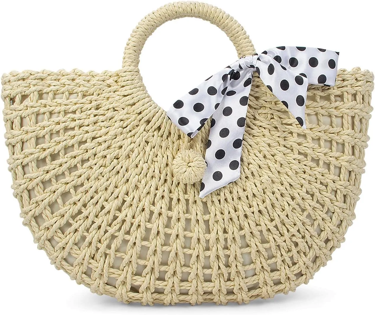 YYW Straw Bags for Women,Hand-woven Straw Top-handle Bag with Round Ring Handle Summer Beach Rattan Tote Handbag