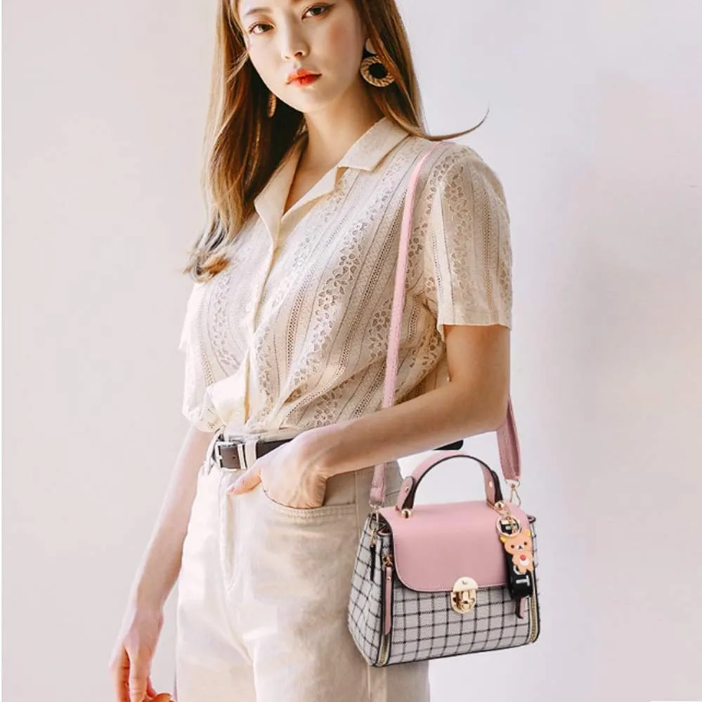 ZiMing Small Crossbody Bags for Women Flap Satchel Purse Faux Leather Plaid Shoulder Bag Top Handle Handbag Mini Sweet Totes
