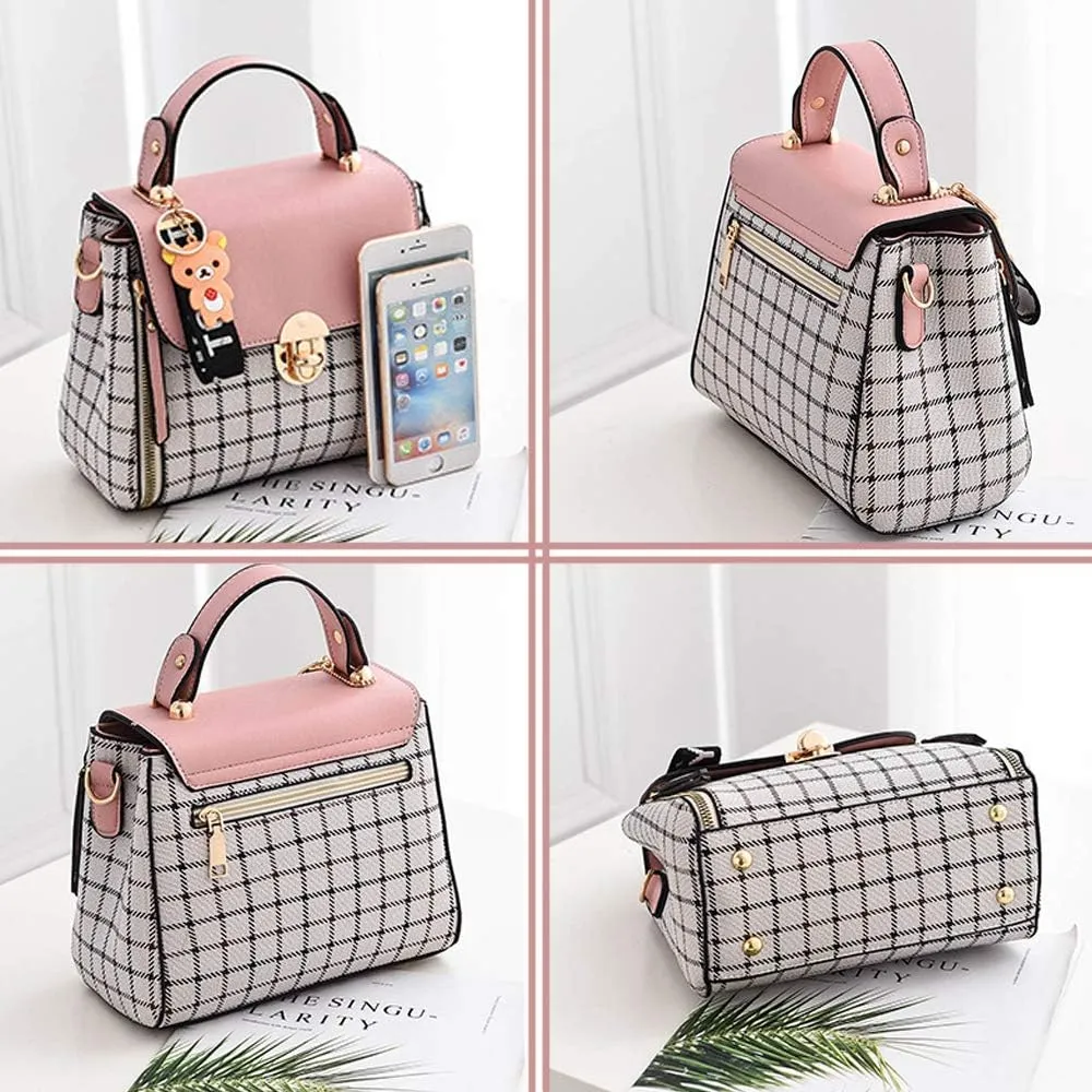 ZiMing Small Crossbody Bags for Women Flap Satchel Purse Faux Leather Plaid Shoulder Bag Top Handle Handbag Mini Sweet Totes