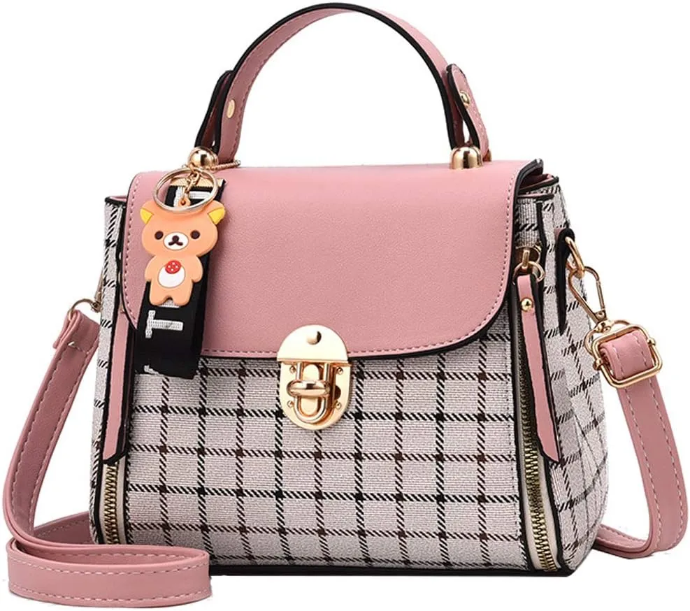 ZiMing Small Crossbody Bags for Women Flap Satchel Purse Faux Leather Plaid Shoulder Bag Top Handle Handbag Mini Sweet Totes