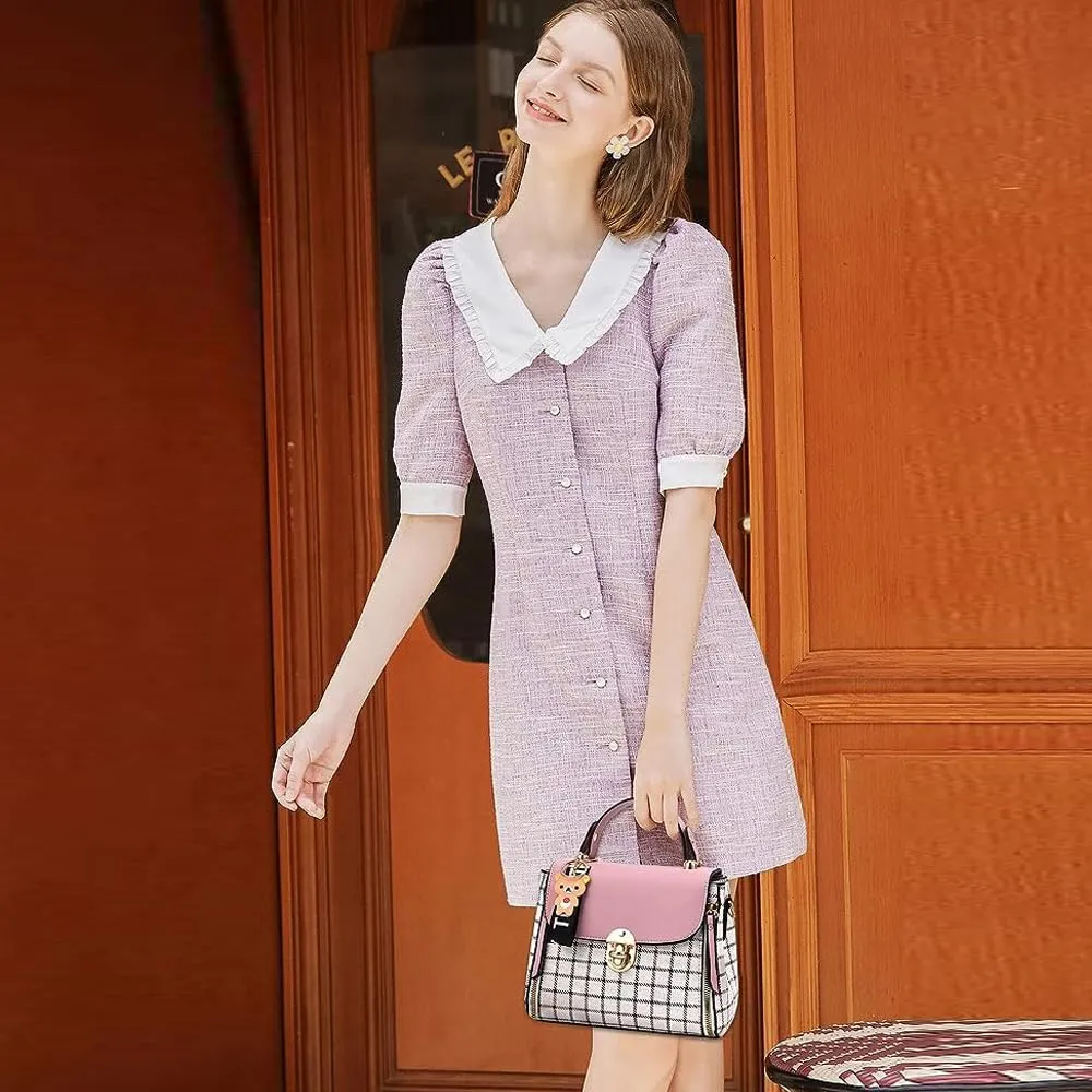 ZiMing Small Crossbody Bags for Women Flap Satchel Purse Faux Leather Plaid Shoulder Bag Top Handle Handbag Mini Sweet Totes