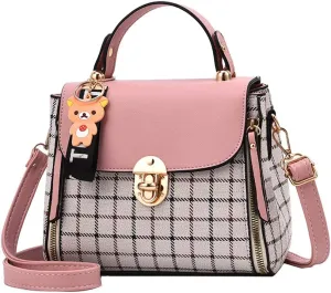 ZiMing Small Crossbody Bags for Women Flap Satchel Purse Faux Leather Plaid Shoulder Bag Top Handle Handbag Mini Sweet Totes