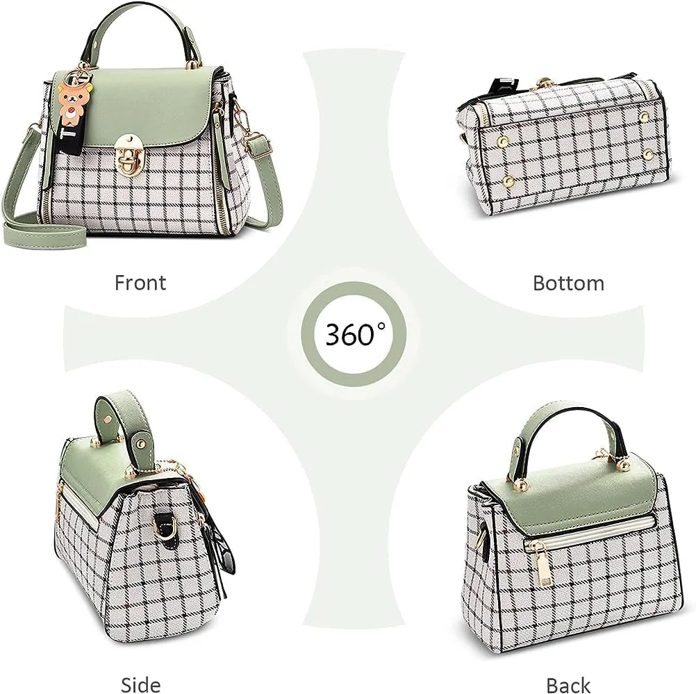 ZiMing Small Crossbody Bags for Women Flap Satchel Purse Faux Leather Plaid Shoulder Bag Top Handle Handbag Mini Sweet Totes