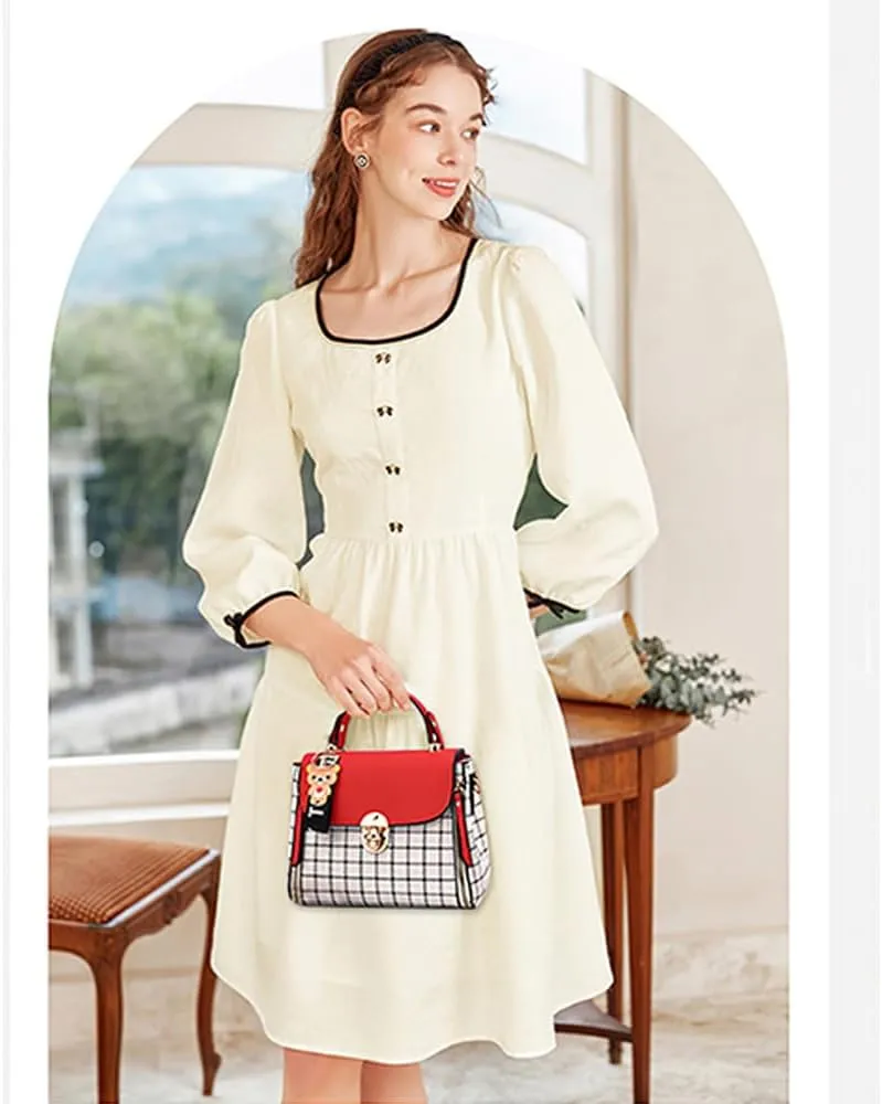 ZiMing Small Crossbody Bags for Women Flap Satchel Purse Faux Leather Plaid Shoulder Bag Top Handle Handbag Mini Sweet Totes