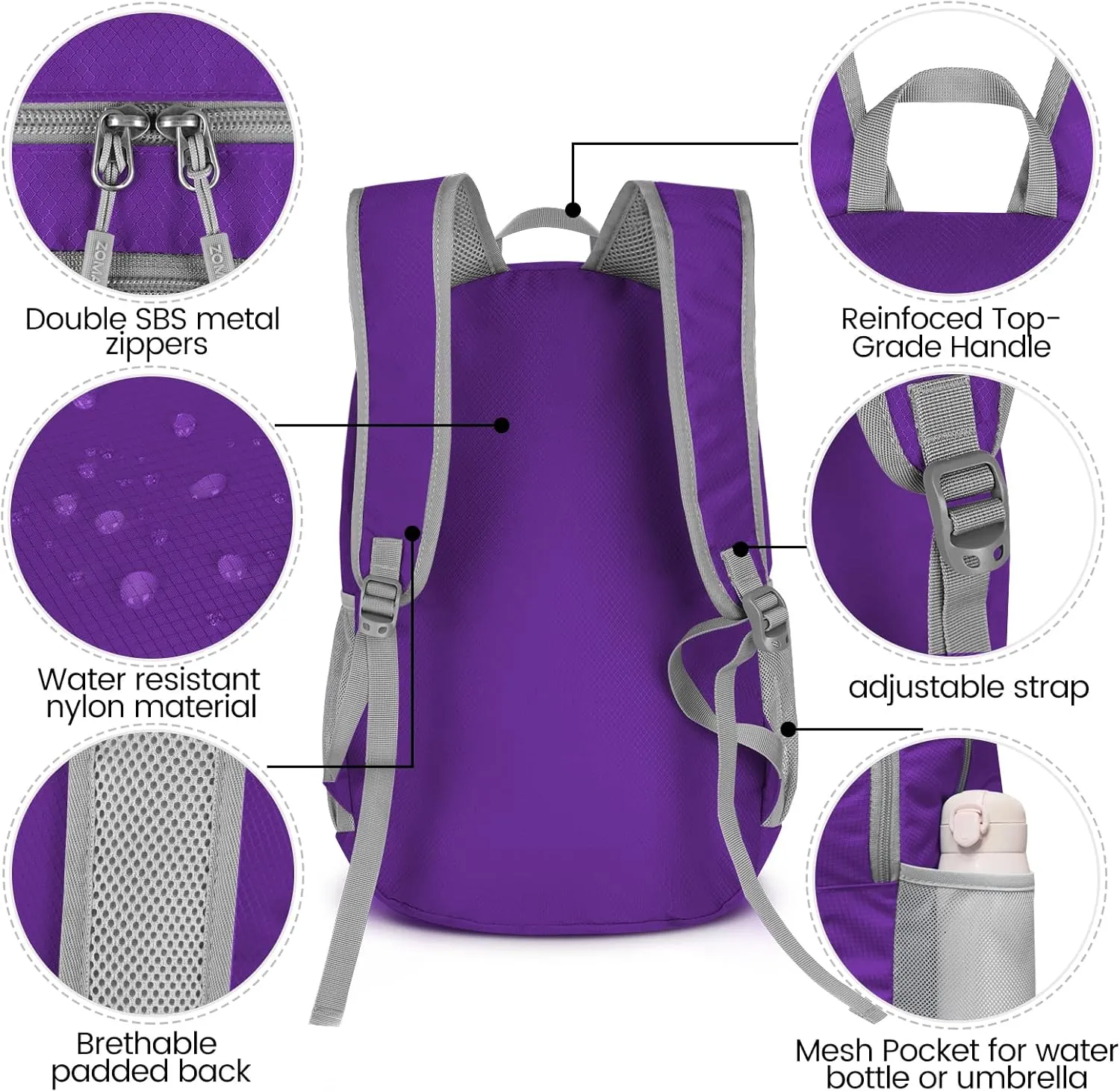 ZOMAKE Lightweight Packable Backpack 28L, Foldable Backpacks Water Resistant Collapsible Day Bag Light Daypack for Hiking