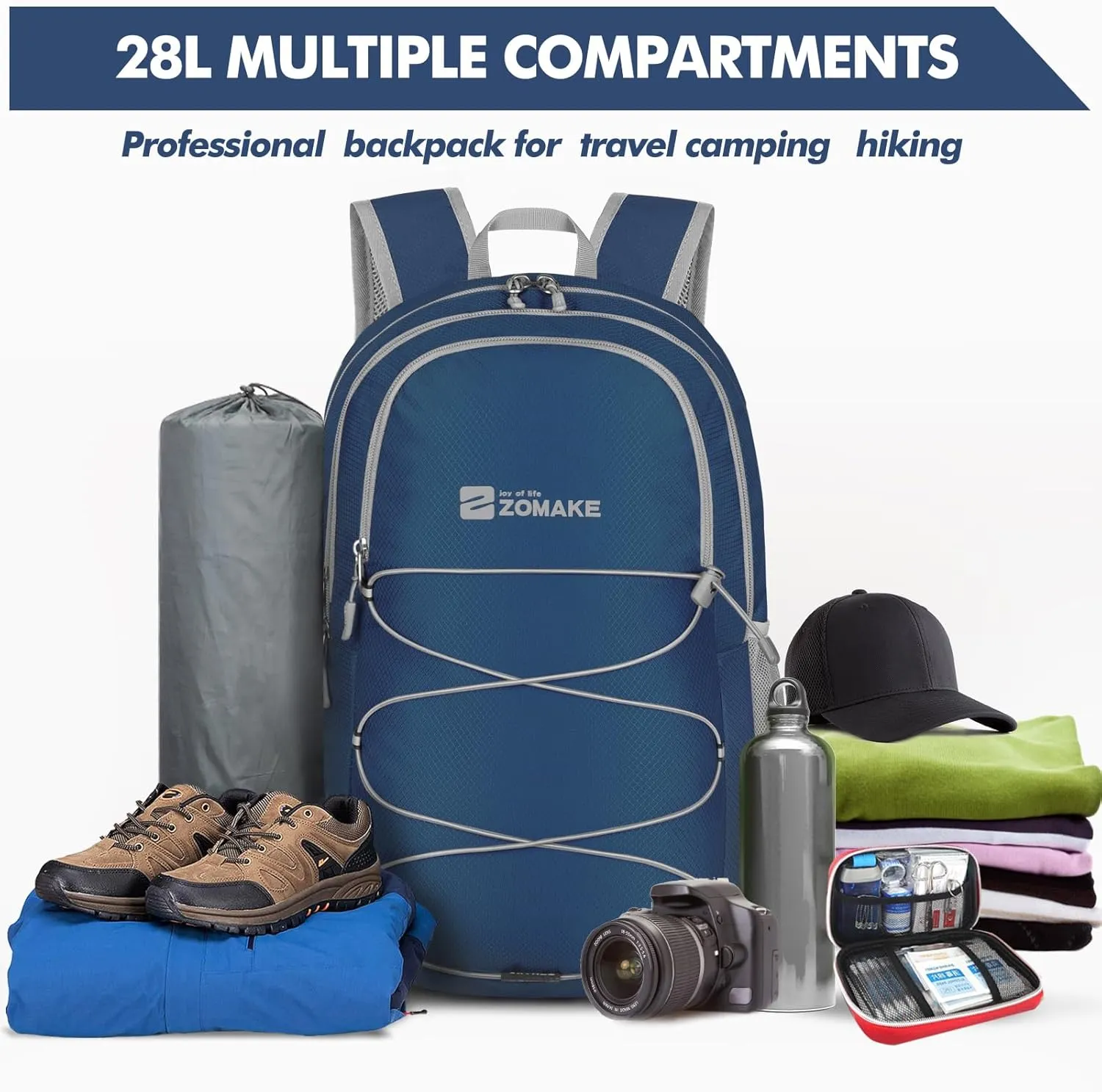 ZOMAKE Lightweight Packable Backpack 28L, Foldable Backpacks Water Resistant Collapsible Day Bag Light Daypack for Hiking